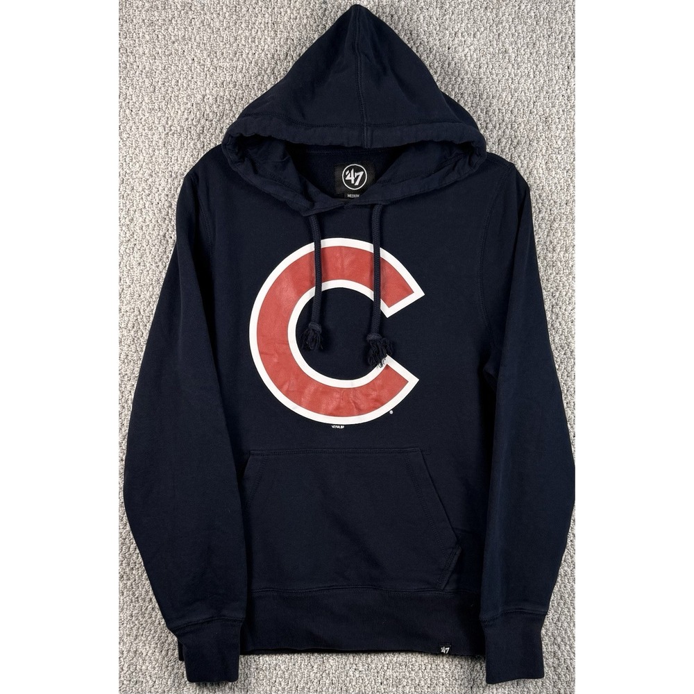 Chicago Cubs Hoodie Mens Medium 47‎ Brand MLB Pullover Sweatshirt Navy Logo